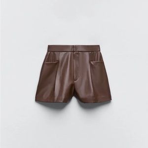 NWOT ZARA Brown Faux Leather High-Waisted Shorts